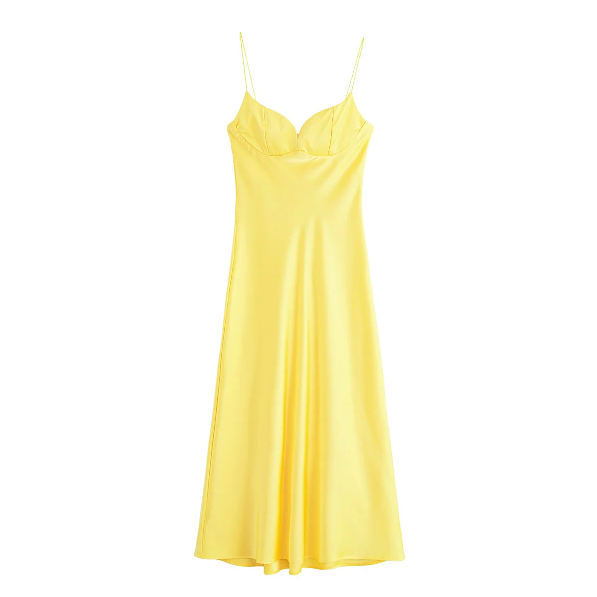 HH 2025 Women Red V-Neck Holiday Style Satin Texture Long Dress Sleeveless Summer Women's Back Zipper Fashion Sling Dresses